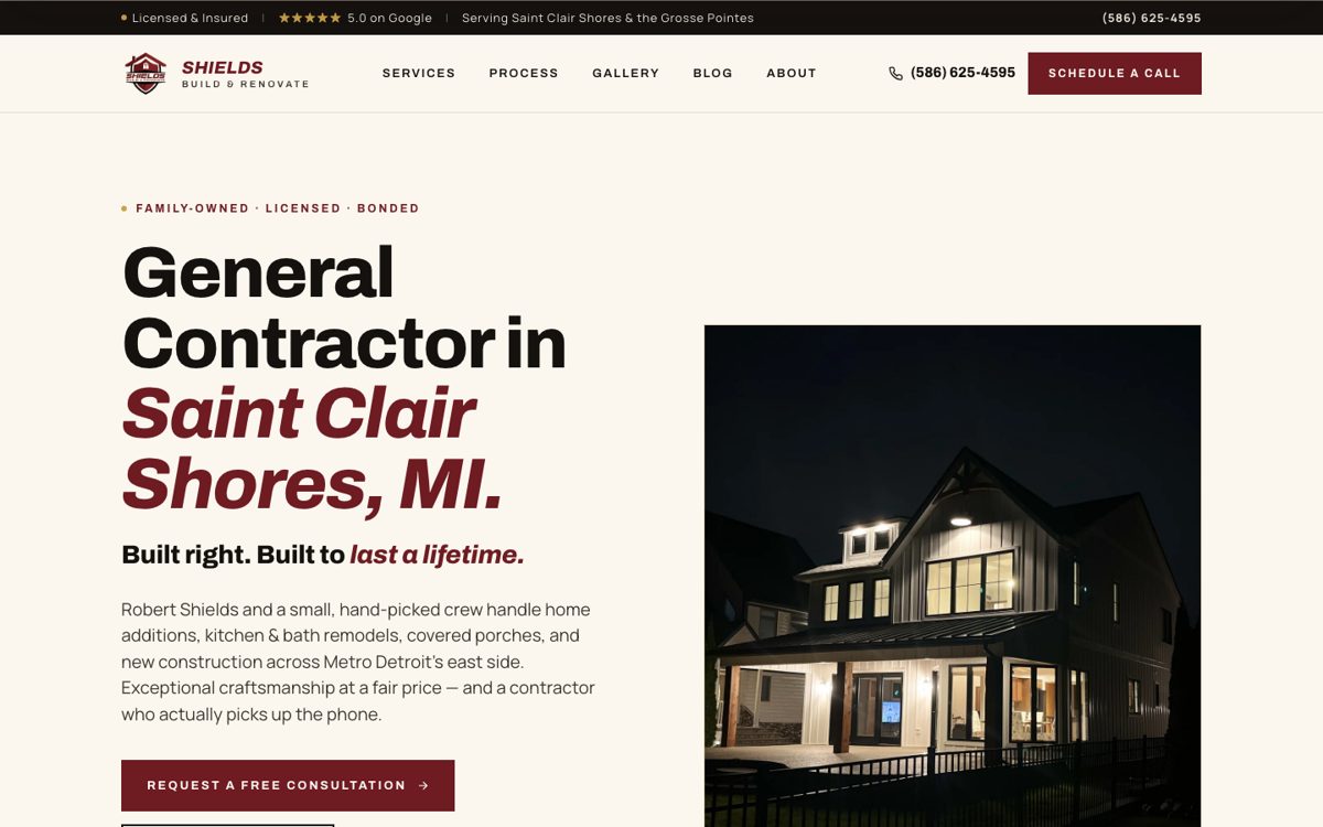 Shields Build & Renovate homepage